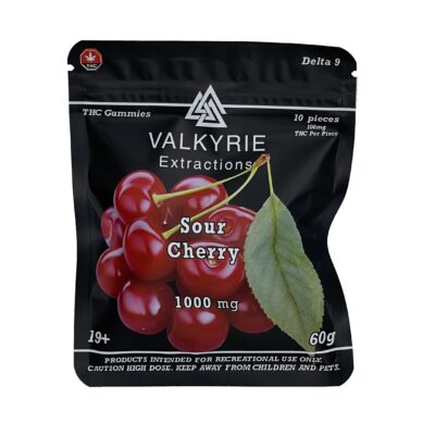 Valkyrie Sour Cherry 1000mg THC gummies bag