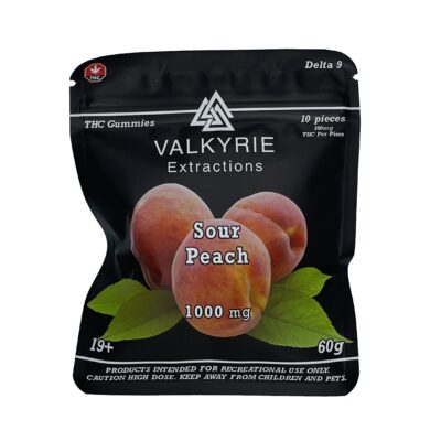Valkyrie Sour Peach 1000mg THC gummies bag