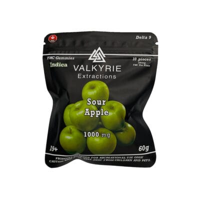 Valkyrie Sour Apple 1000mg THC sour gummies bag