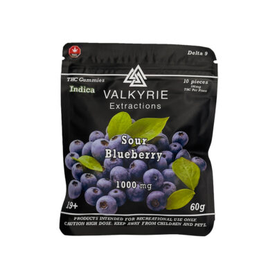 Valkyrie Sour Blueberry 1000mg THC gummies bag