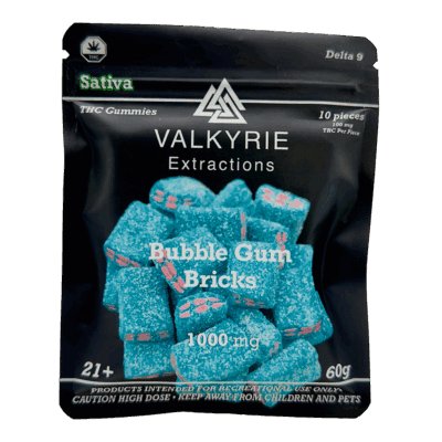 Valkyrie Bubble Gum Bricks 1000mg THC gummies bag