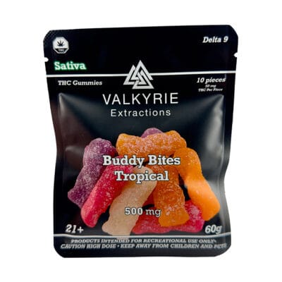 Valkyrie Buddy Bites Tropical 500mg THC gummies bag