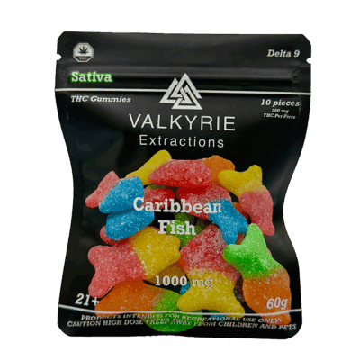 Valkyrie Caribbean Fish 1000mg THC tropical gummies bag