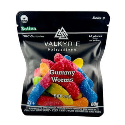 Valkyrie Gummy Worms 500mg THC sour worms bag