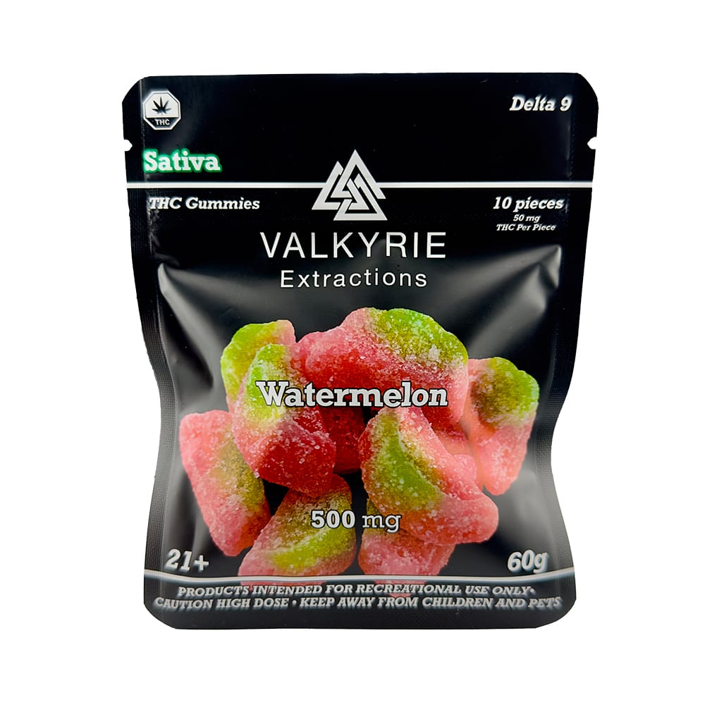 Valkyrie Watermelon Gummies 500mg THC bag